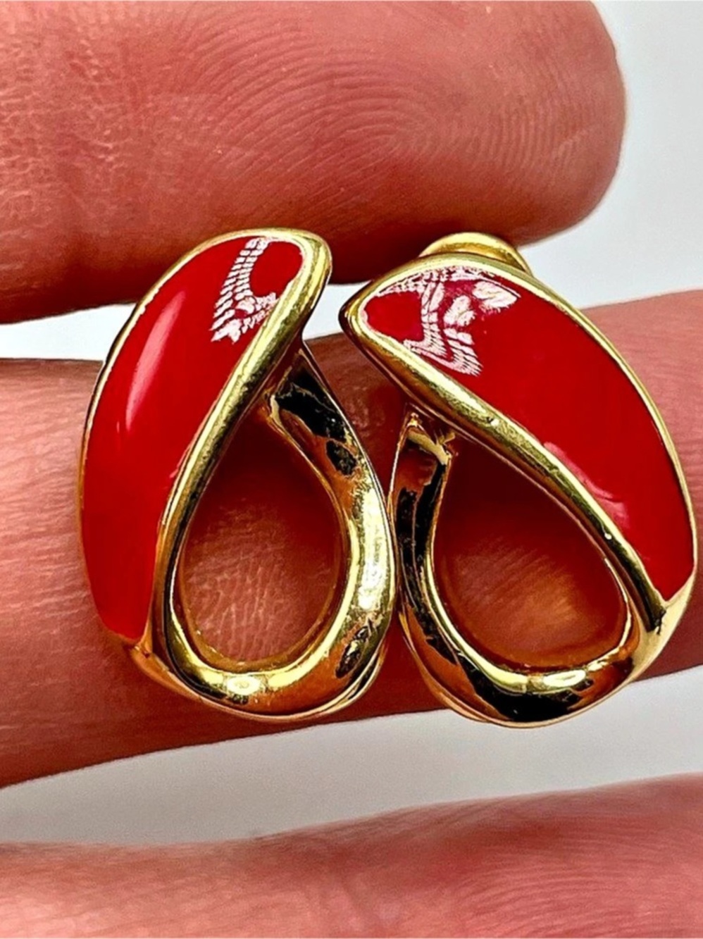 TRIFARI Red Enamel Gold-Tone Pierced Earrings